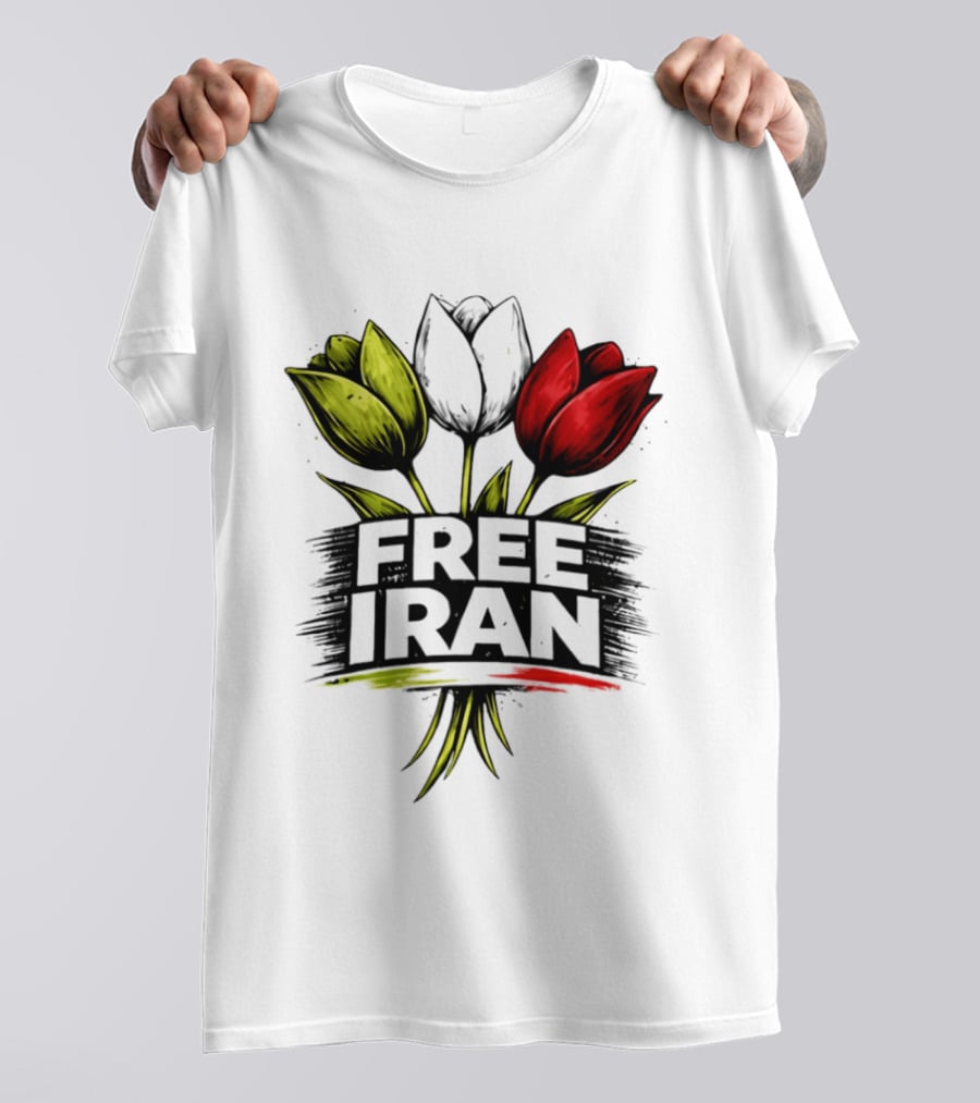 Free Iran Tulips Artwork Bold Protest T-Shirt