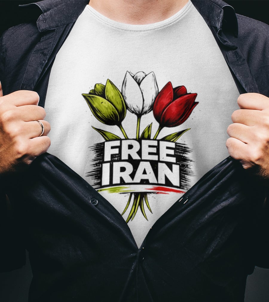 Free Iran Tulips Artwork Bold Protest T-Shirt