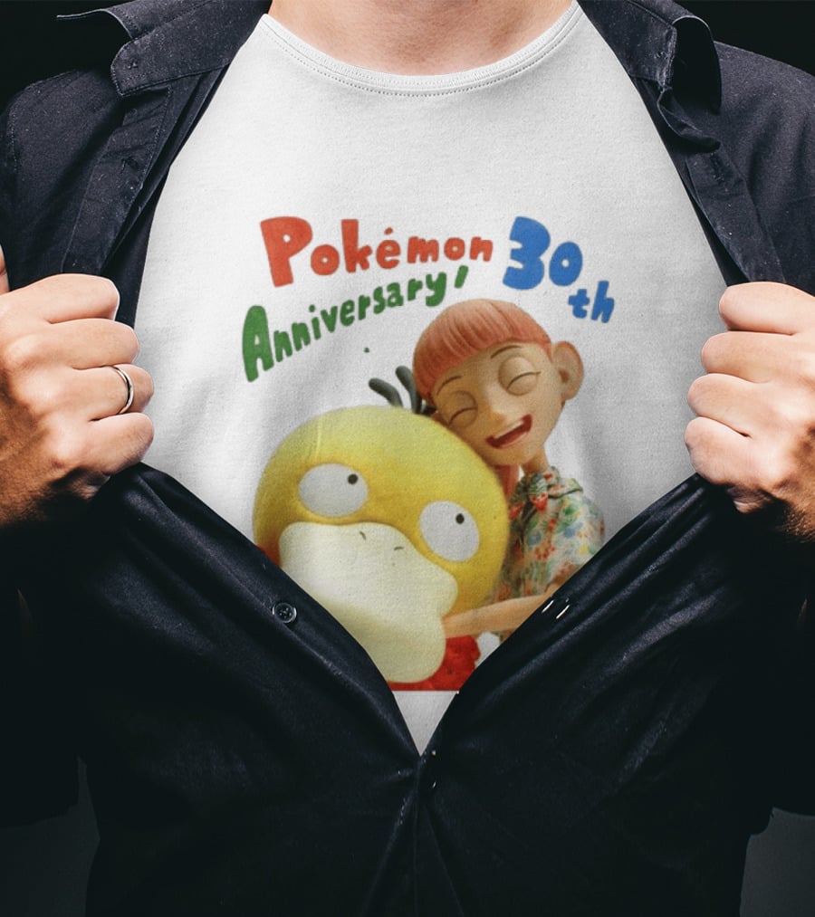 Pokémon 30th Anniversary Pokémon Concierge Psyduck Hugging Celebration T-Shirt