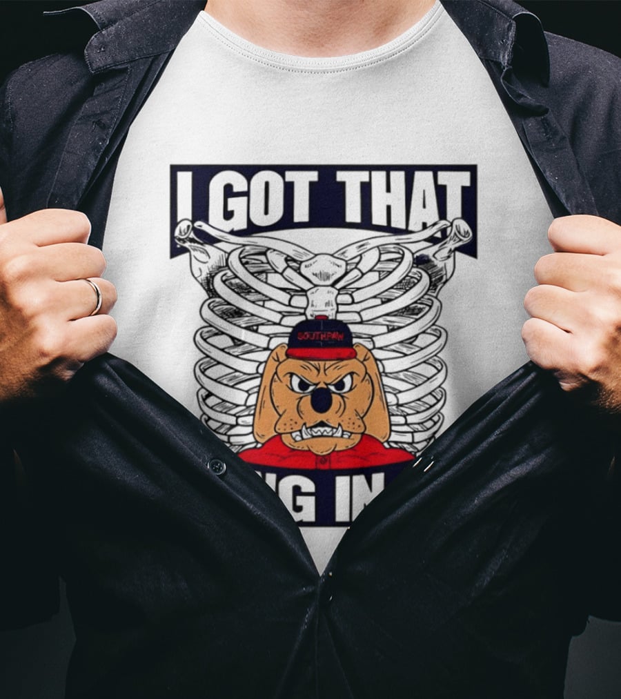 I Got That Dawg In Me Cartoon Southpaw Ribcage Motif T-Shirt