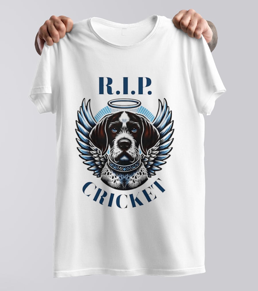 RIP Cricket Halo Angel Wings Dog Memorial T-Shirt