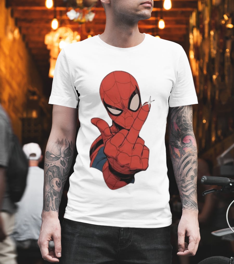 Spider Man Middle Finger Gesture Superhero Iconic Pose T-Shirt