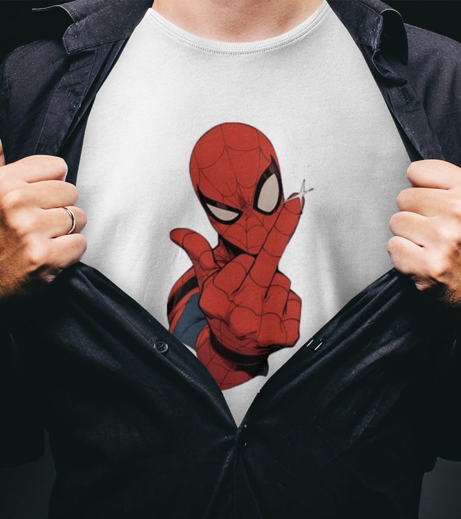 Spider Man Middle Finger Gesture Superhero Iconic Pose T-Shirt