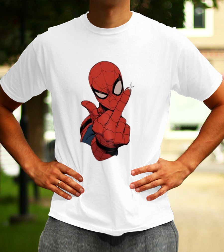 Spider Man Middle Finger Gesture Superhero Iconic Pose T-Shirt