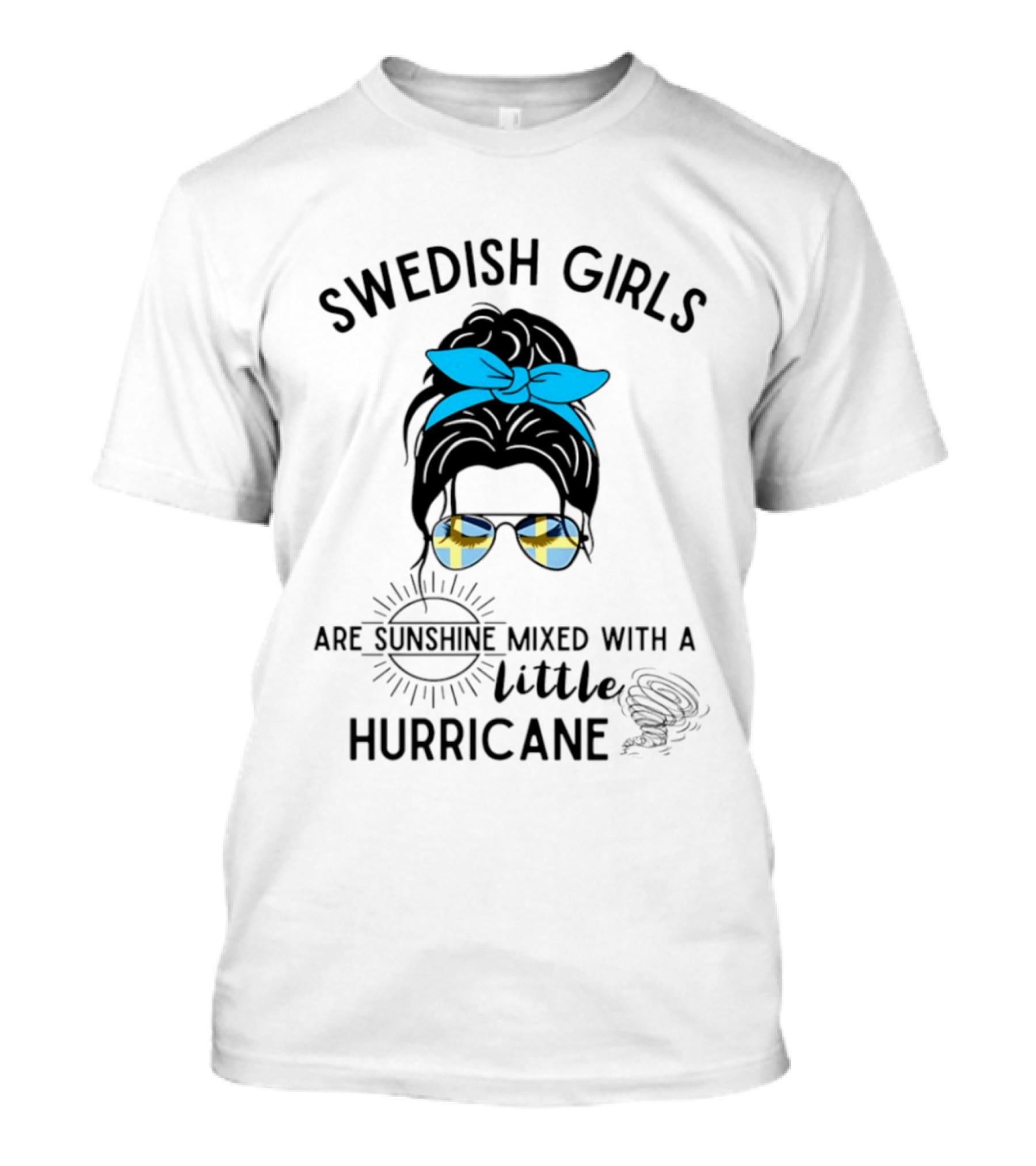 Swedish Girls Are Sunshine Mixed With A Little Hurricane Blue Bow Plaid Sunglasses T-Shirt