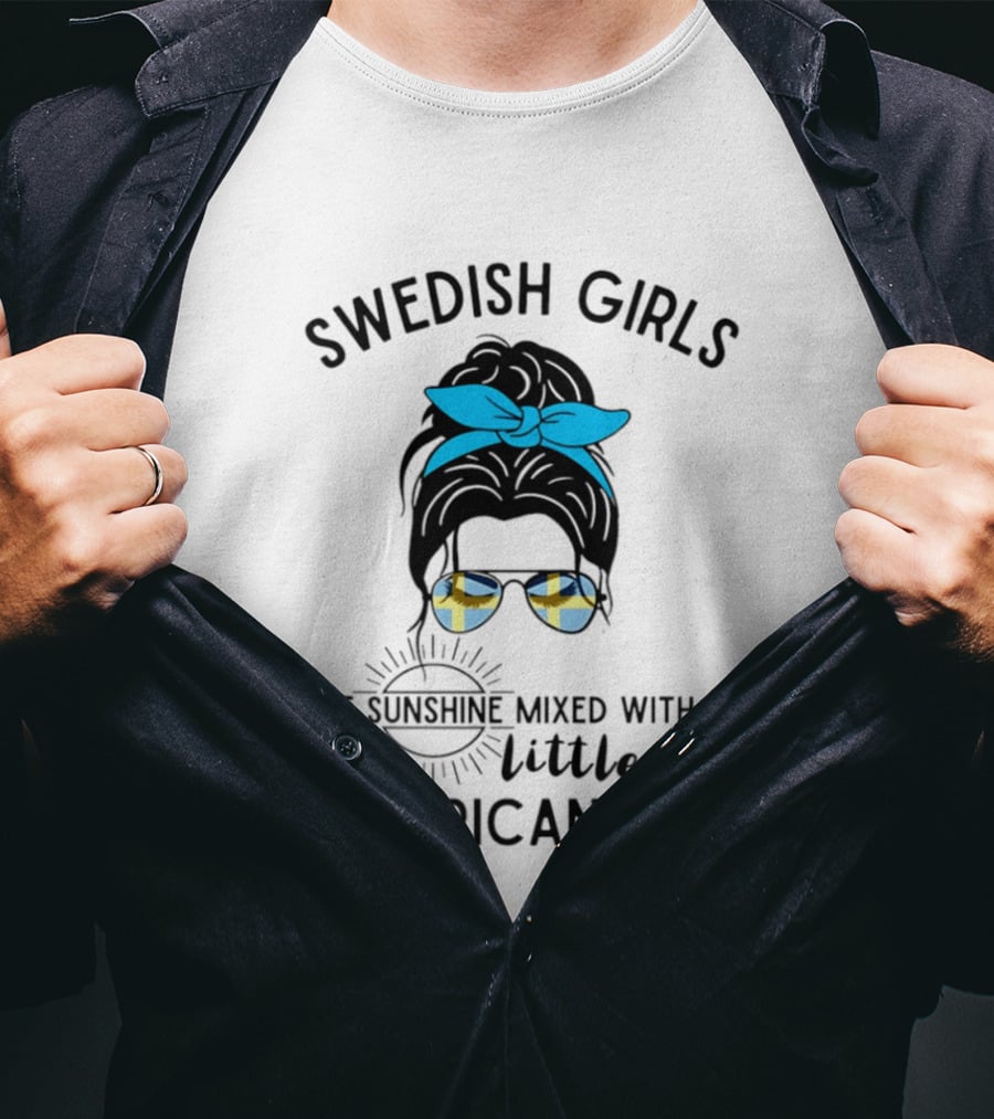 Swedish Girls Are Sunshine Mixed With A Little Hurricane Blue Bow Plaid Sunglasses T-Shirt