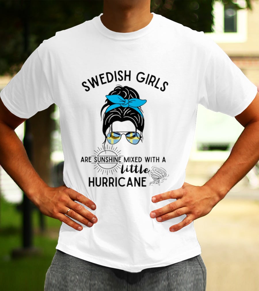 Swedish Girls Are Sunshine Mixed With A Little Hurricane Blue Bow Plaid Sunglasses T-Shirt