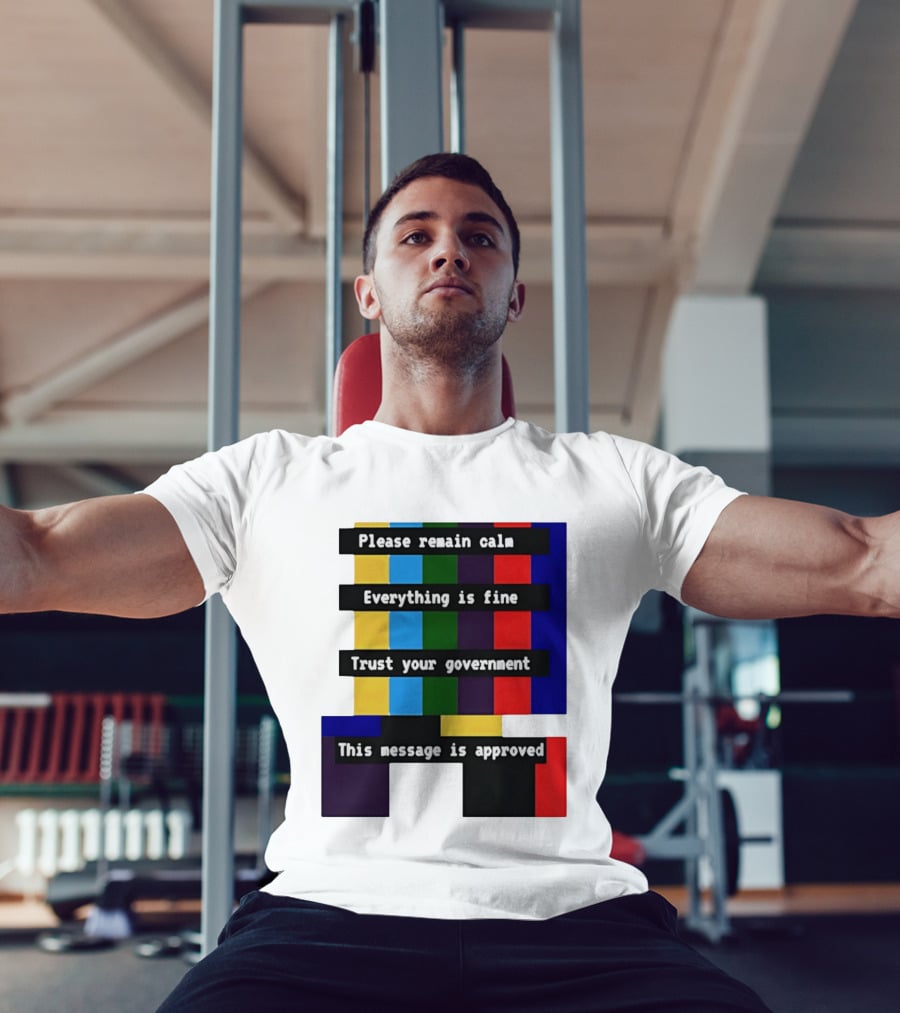 Please Remain Calm Everything Is Fine Trust Your Government This Message Is Approved Emergency Broadcast T-Shirt