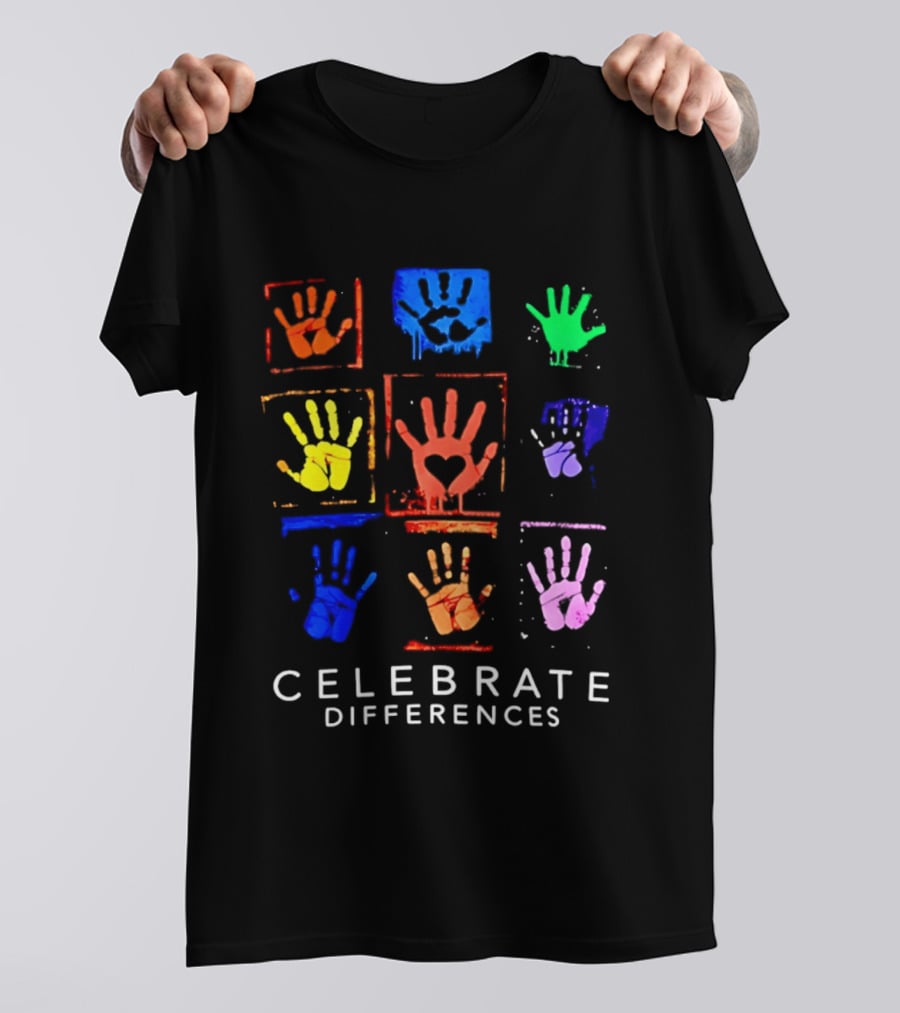 Celebrate Differences 2026 Multicolored Handprints Heart Inclusion Awareness T-Shirt