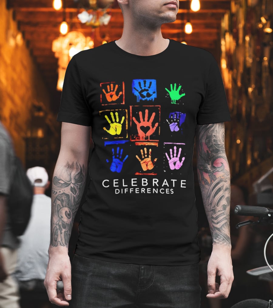 Celebrate Differences 2026 Multicolored Handprints Heart Inclusion Awareness T-Shirt