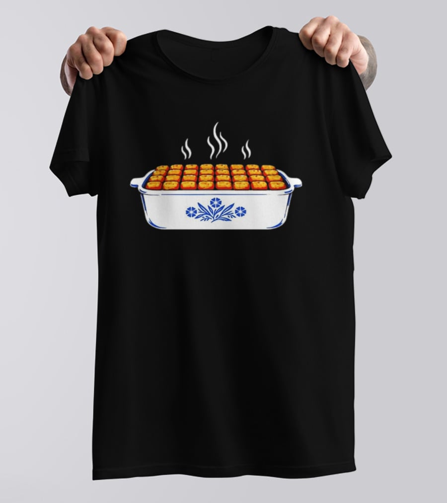 Steaming Cornflower Pattern Tater Tot Hotdish Recipe Minnesota Comfort Food T-Shirt