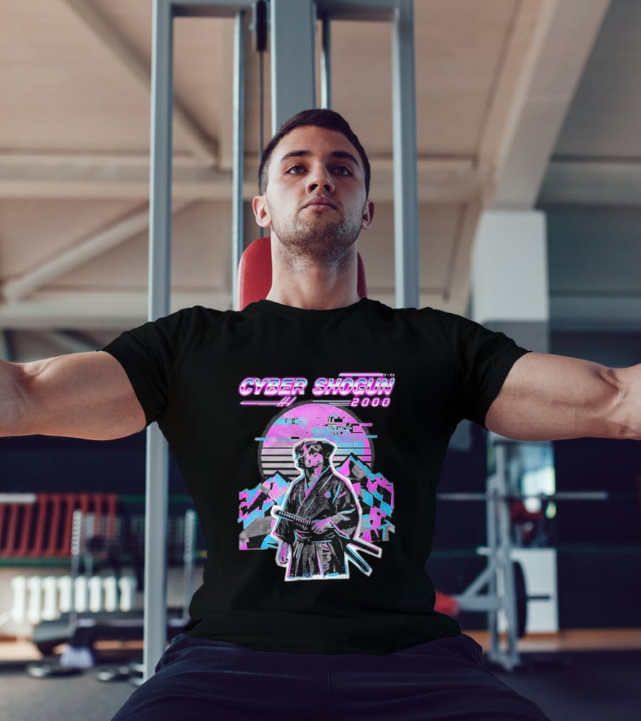 Cyber Shogun 2000 Samurai Dog Retro Synthwave Aesthetic T-Shirt