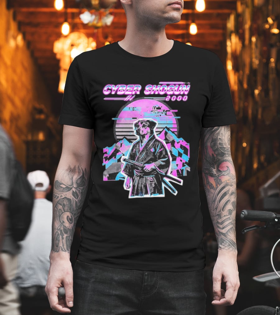 Cyber Shogun 2000 Samurai Dog Retro Synthwave Aesthetic T-Shirt