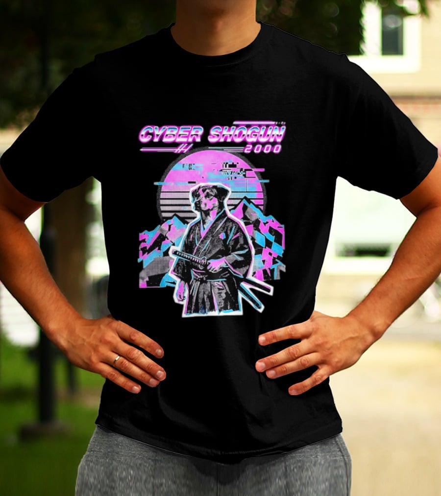 Cyber Shogun 2000 Samurai Dog Retro Synthwave Aesthetic T-Shirt