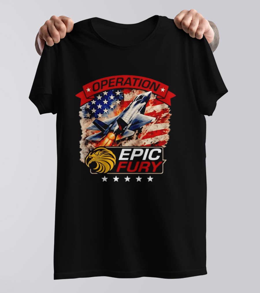Operation Epic Fury B 2 USA Flag Fighter Jet And Stars T-Shirt
