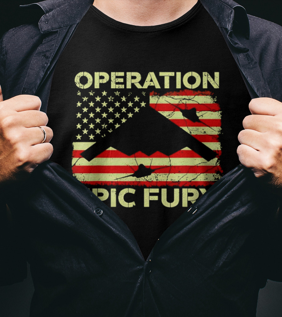 Operation Epic Fury USA Flag B 2 Stealth Bomber T-Shirt