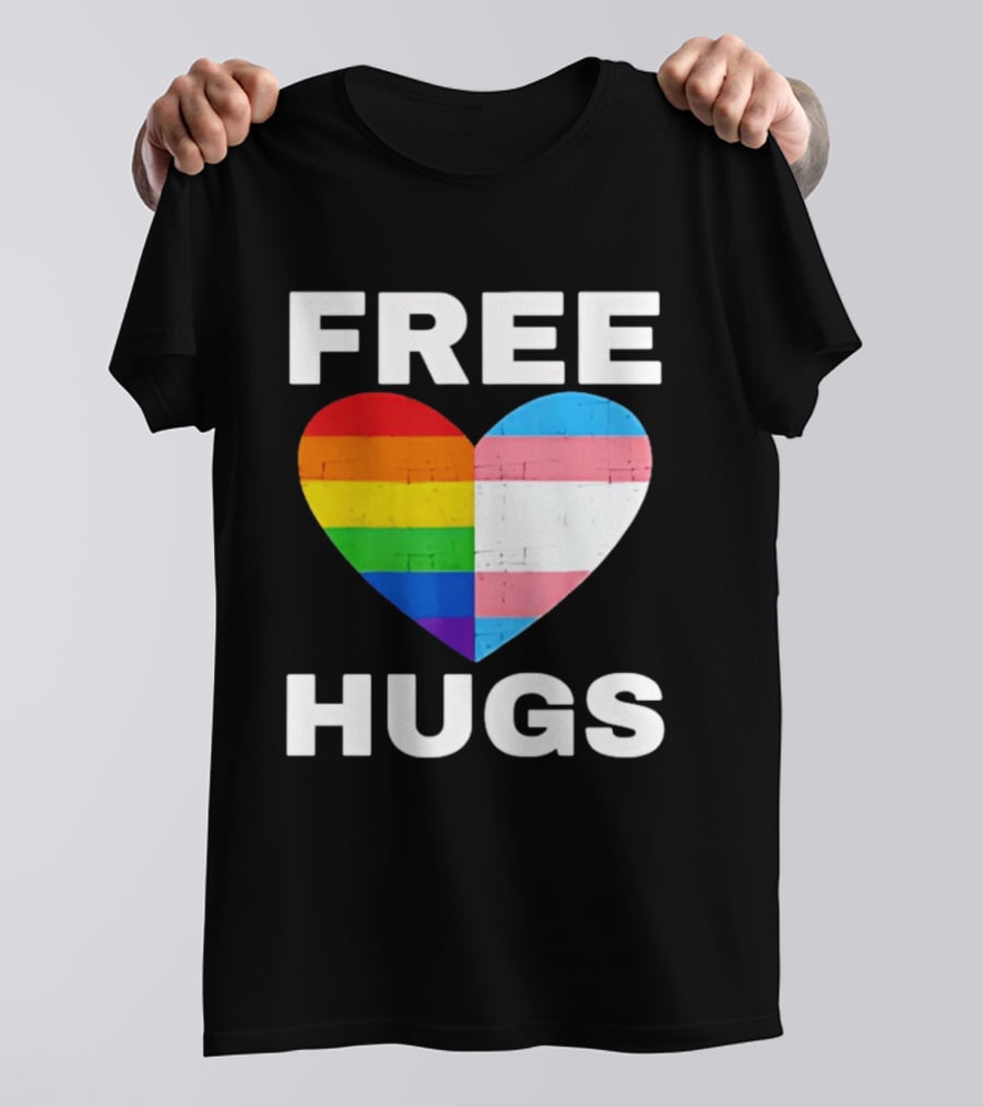 Free Hugs LGBTQ Rainbow Heart Pride T-Shirt