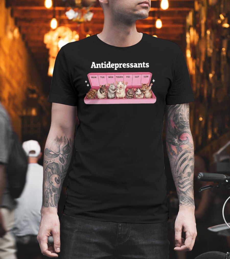 Antidepressants Rat Pill Organizer Weekdays Fun T-Shirt