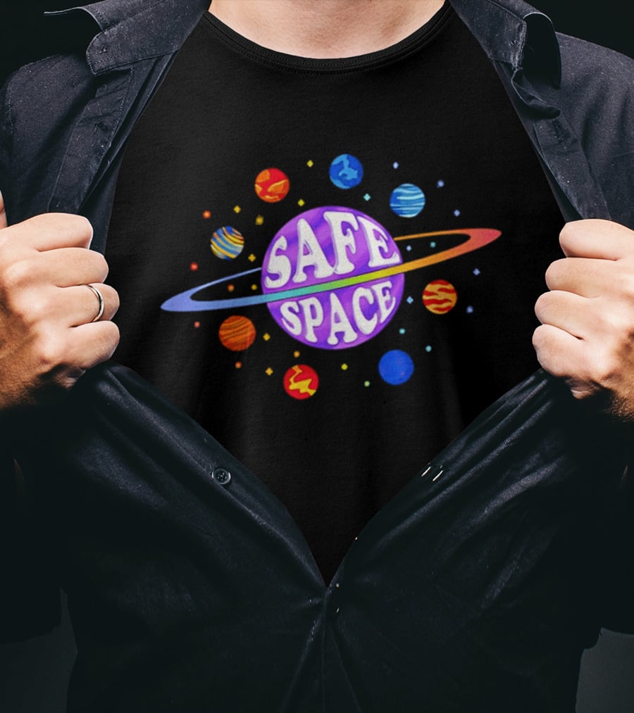 Safe Space Galaxy Colorful Planets Cosmic T-Shirt