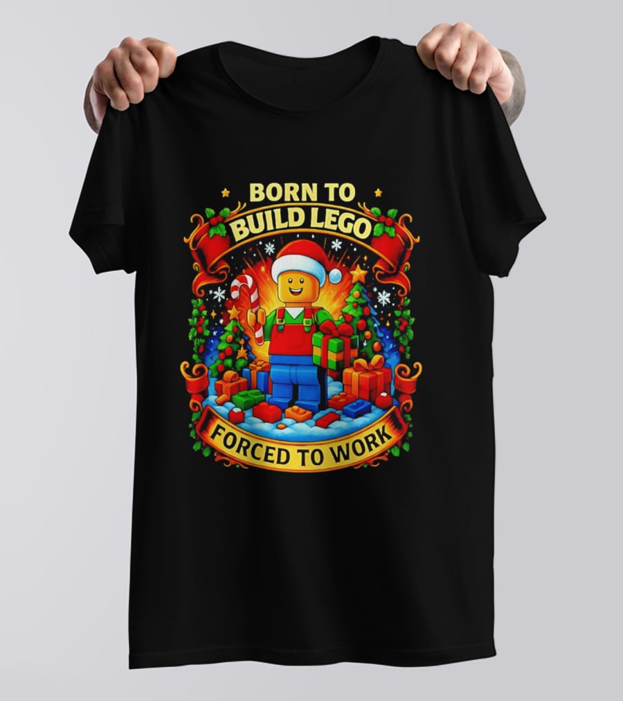 Santa Lego Born To Build Lego Forced To Work Christmas Cartoon T-Shirt