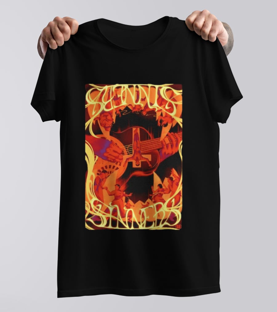 Sinners Pecadores Upside Down Guitar Person T-Shirt