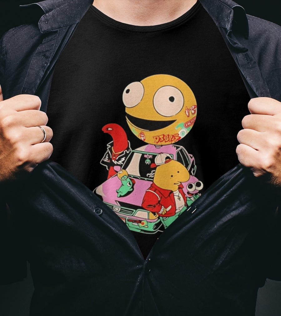 Smiling Friends Cartoon Characters With Graffiti Art Car T-Shirt