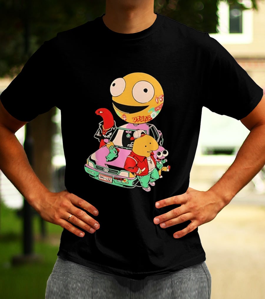 Smiling Friends Cartoon Characters With Graffiti Art Car T-Shirt