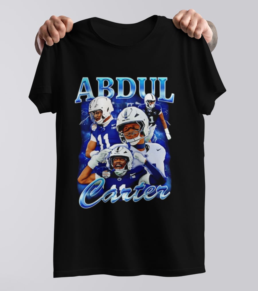 Abdul Carter Football Player Collage Blue And White Helmets T-Shirt