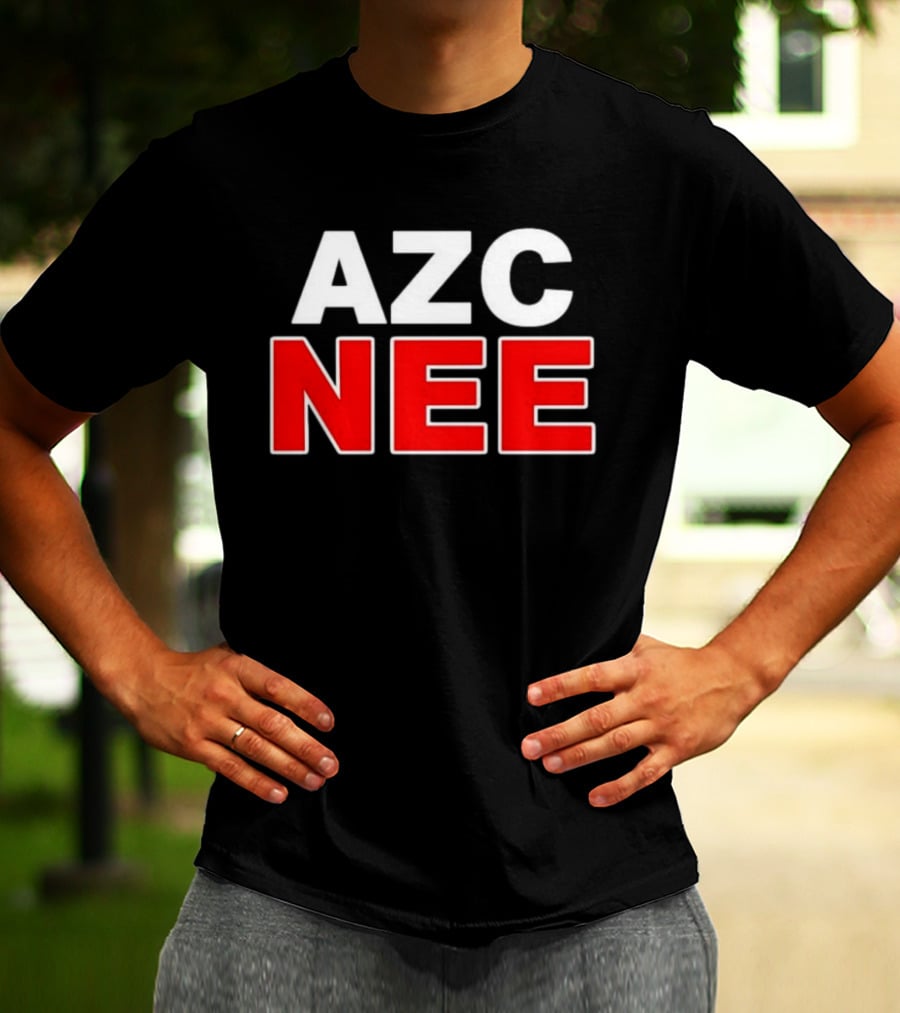 AZC NEE Bold Text White Red Contrast T-Shirt
