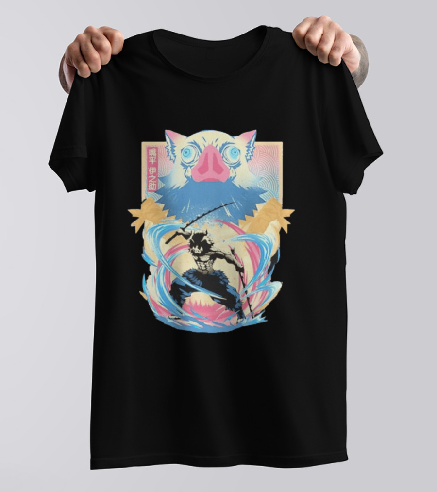 Inosuke Hashibira Wild Boar Demon Slayer Kanji Swirl Blade Wild Blade Boar T-Shirt