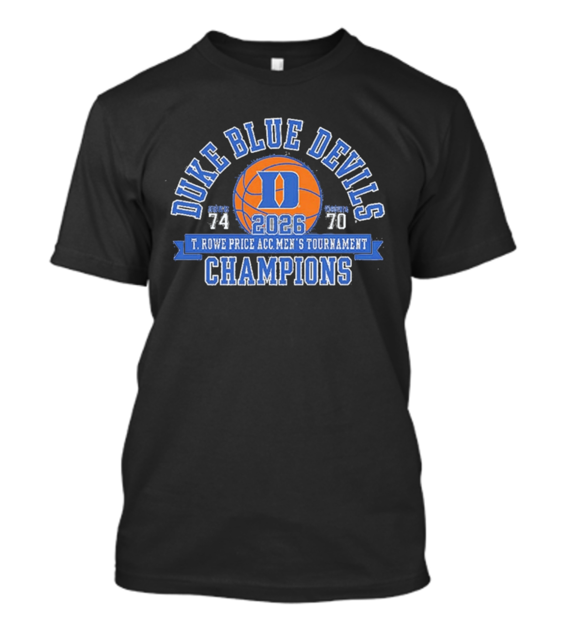 Duke Blue Devils 2026 T. Rowe Price ACC Men's Tournament Champions 74 70 T-Shirt