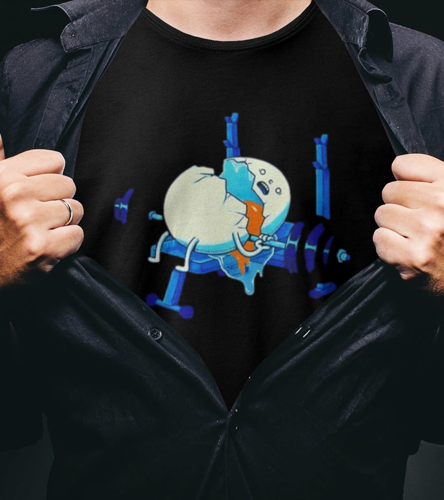 Cracked Egg Lifting Weights Funny Fitness Humor T-Shirt
