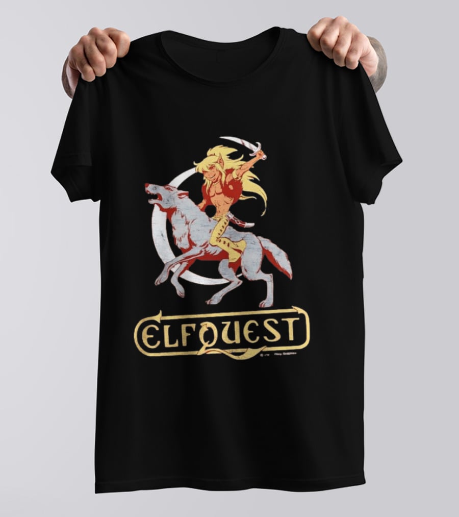 ElfQuest Cutter Riding Wolf Moon Fantasy T-Shirt