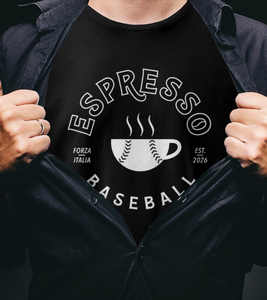 Espresso Baseball Forza Italia Est 2026 Iconic Coffee Cup With Stitching T-Shirt