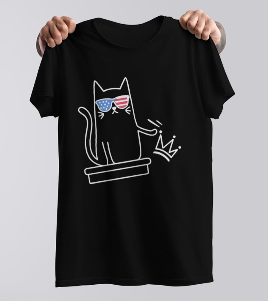 Cat No Kings In America Patriotic Sunglasses Sketch T-Shirt
