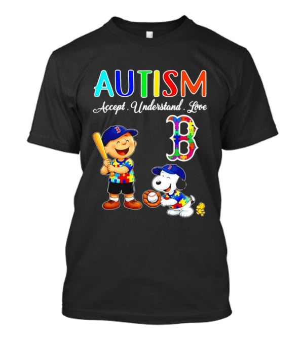 Charlie Brown Snoopy Boston Red Sox Autism Accept Understand Love T-Shirt