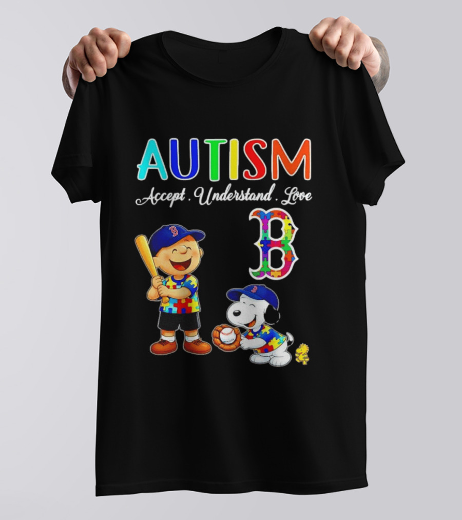 Charlie Brown Snoopy Boston Red Sox Autism Accept Understand Love T-Shirt