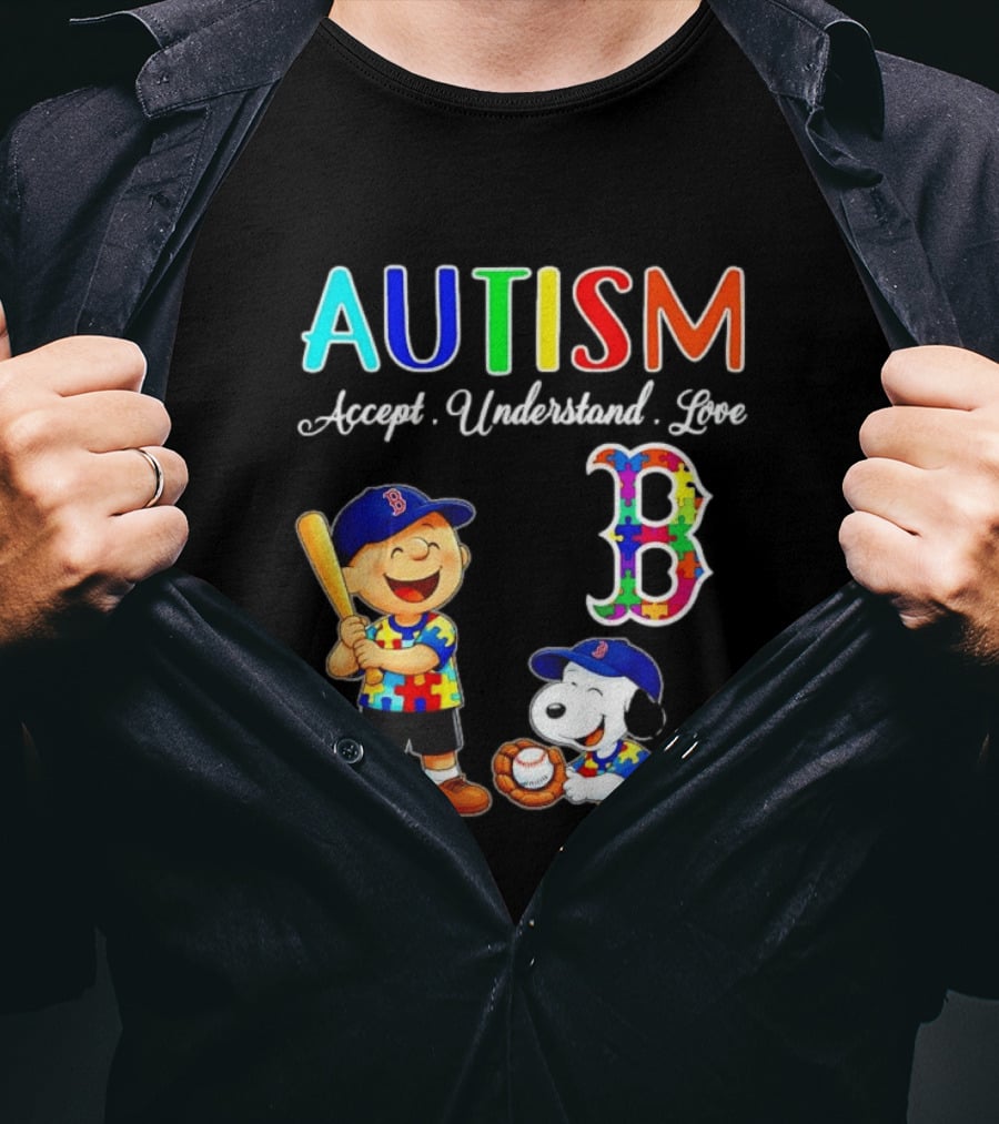 Charlie Brown Snoopy Boston Red Sox Autism Accept Understand Love T-Shirt