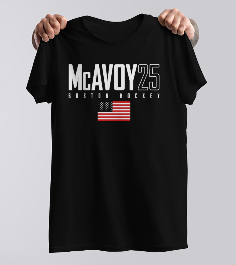 McAvoy 25 Boston Hockey USA Flag T-Shirt