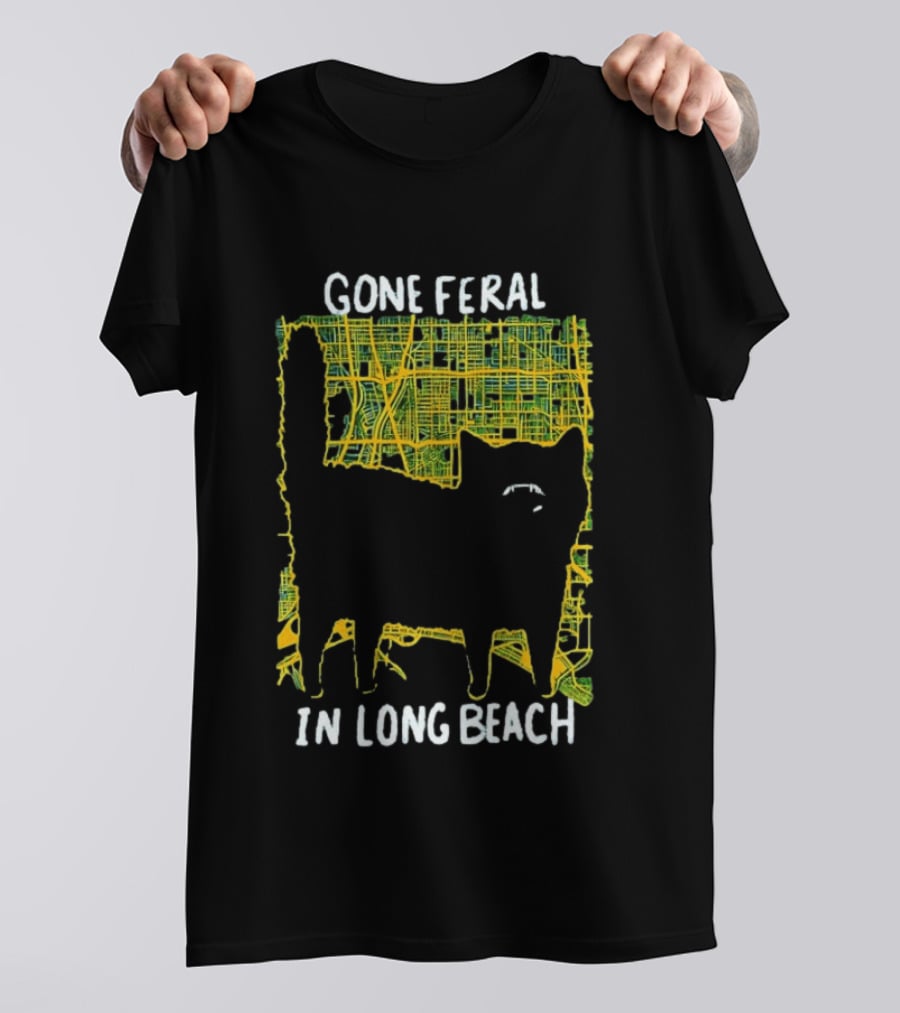 Gone Feral In Long Beach Map Cat T-Shirt