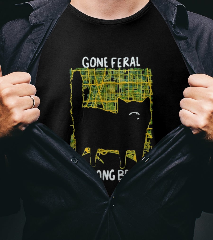 Gone Feral In Long Beach Map Cat T-Shirt