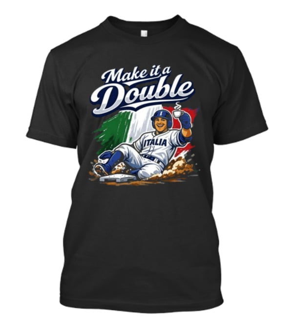 Make It A Double Italia Baseball Sliding Player Italian Flag T-Shirt