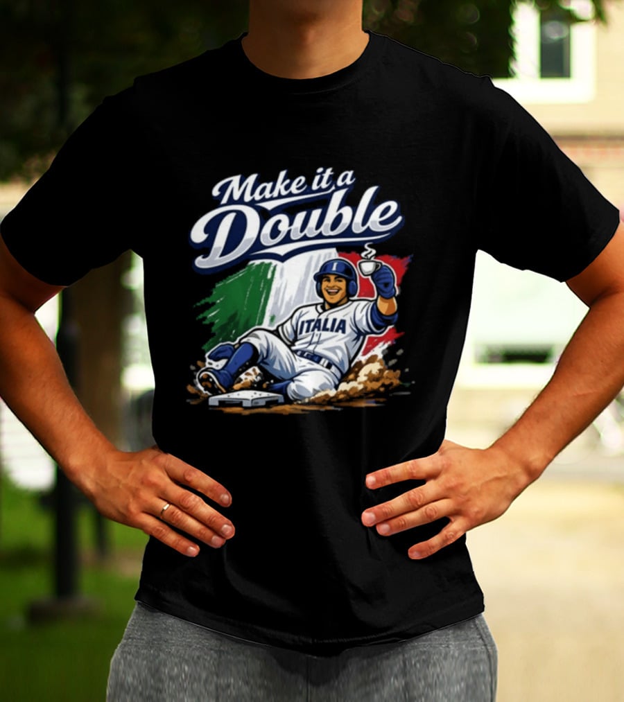Make It A Double Italia Baseball Sliding Player Italian Flag T-Shirt