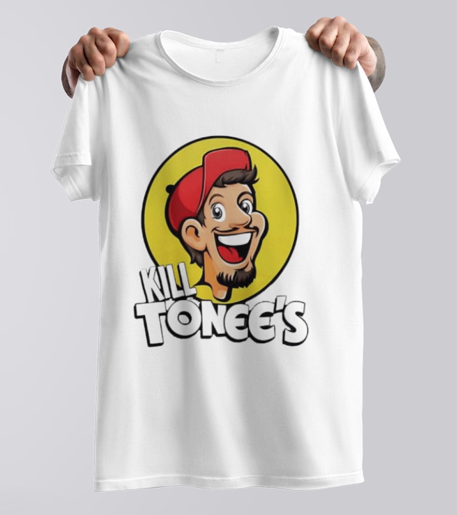 Kill Tonee's Cartoon Character In Red Cap And Yellow Circle T-Shirt