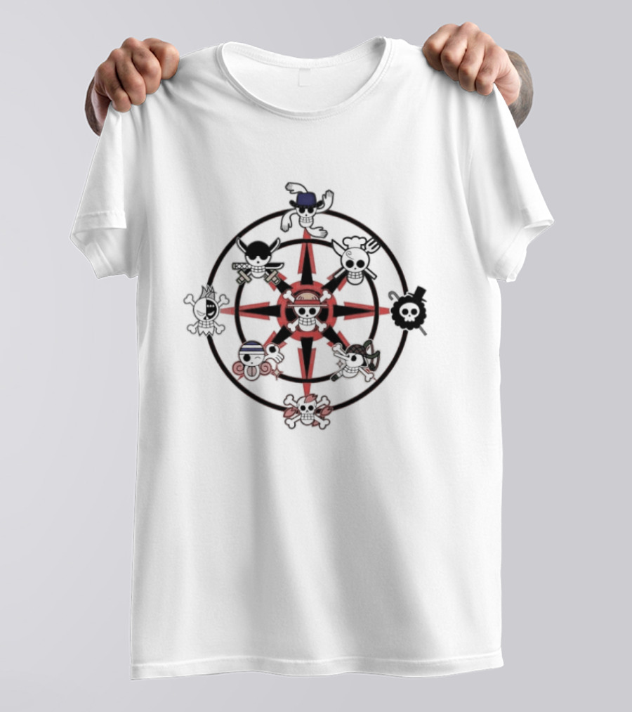 One Piece Straw Hat Pirate Crew Jolly Roger Wheel T-Shirt
