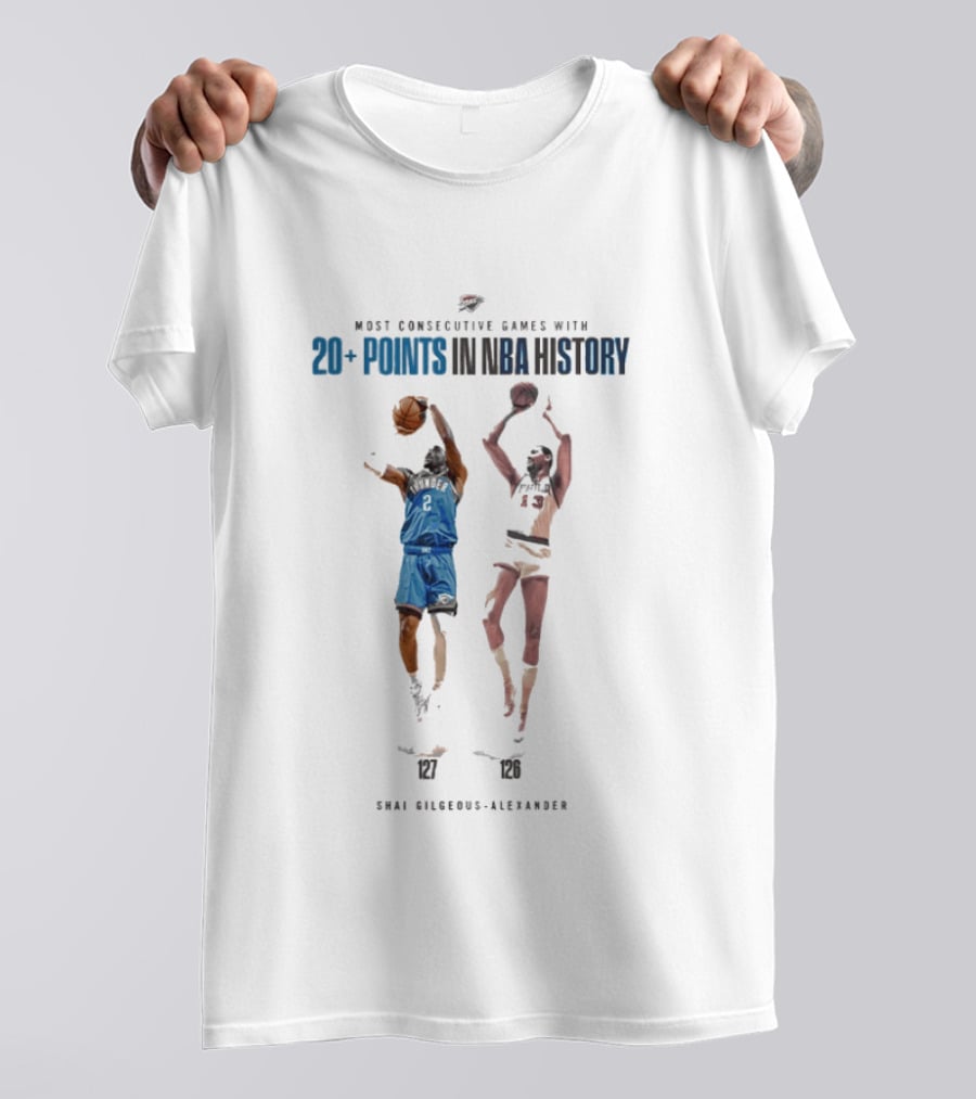 Shai Gilgeous Alexander Most Consecutive Games With 20+ Points OKC Thunder NBA History T-Shirt