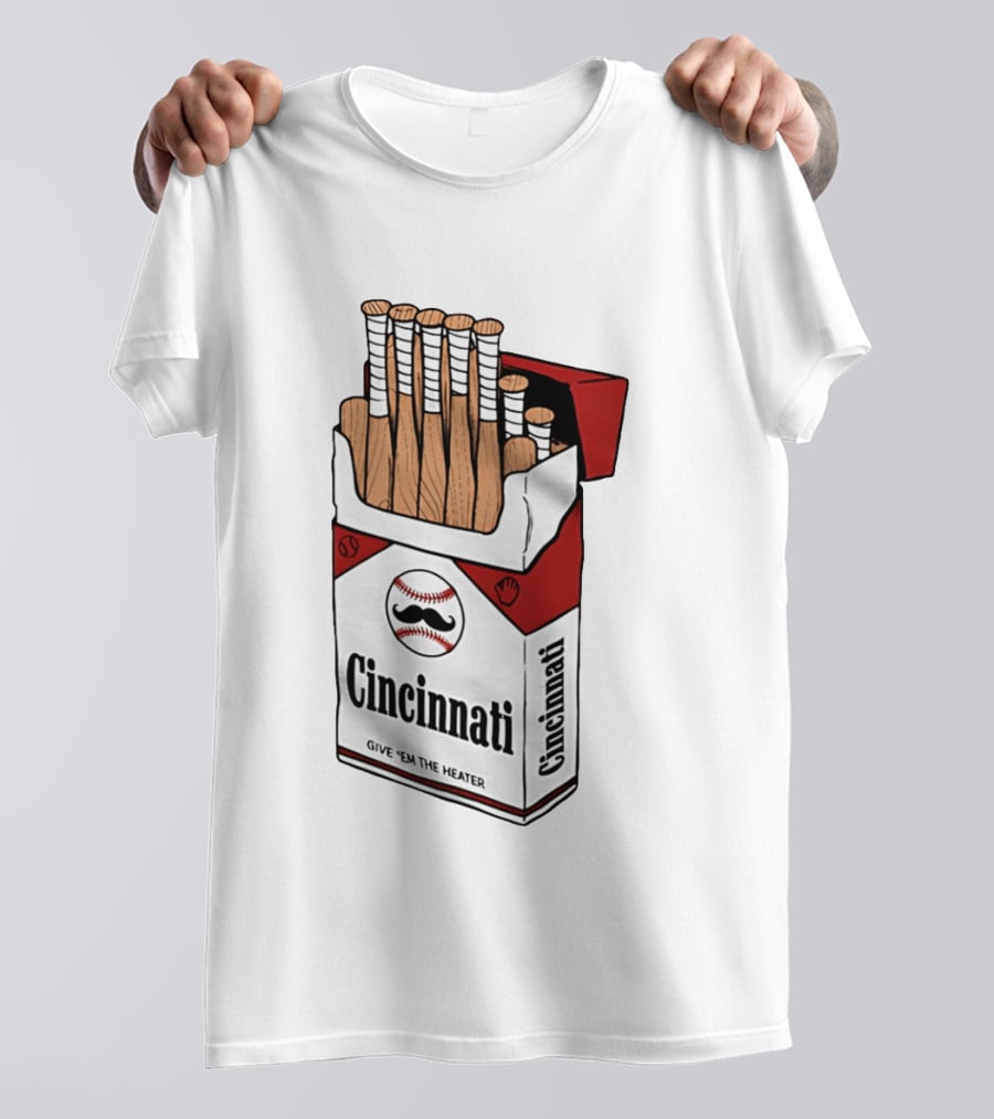 Cincinnati Reds Cincy Smokes Baseball Bat Pack Give 'em The Heater T-Shirt