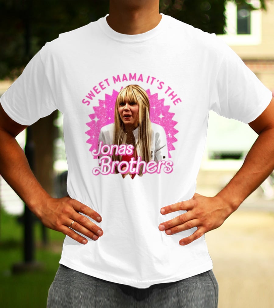 Sweet Mama It's The Jonas Brothers Blond Character Pink Sparkle T-Shirt