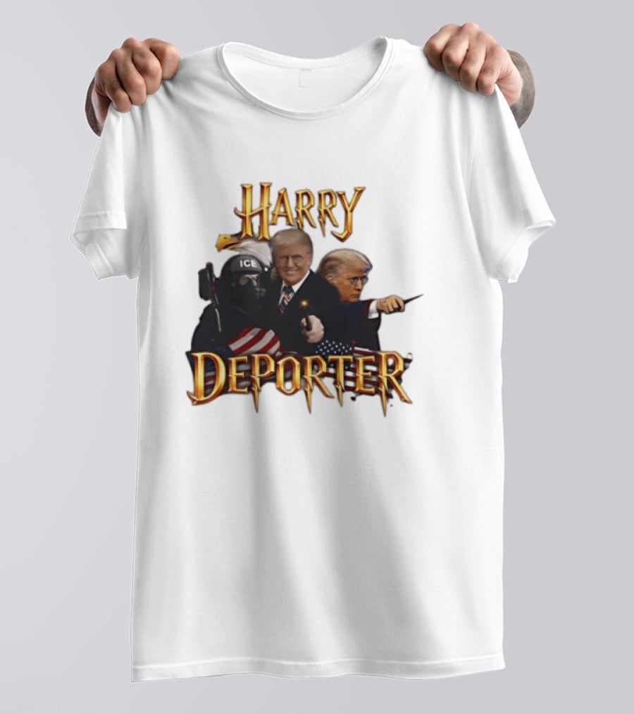 Harry Deporter Trump Magic ICE Badge Wand American Flag T-Shirt