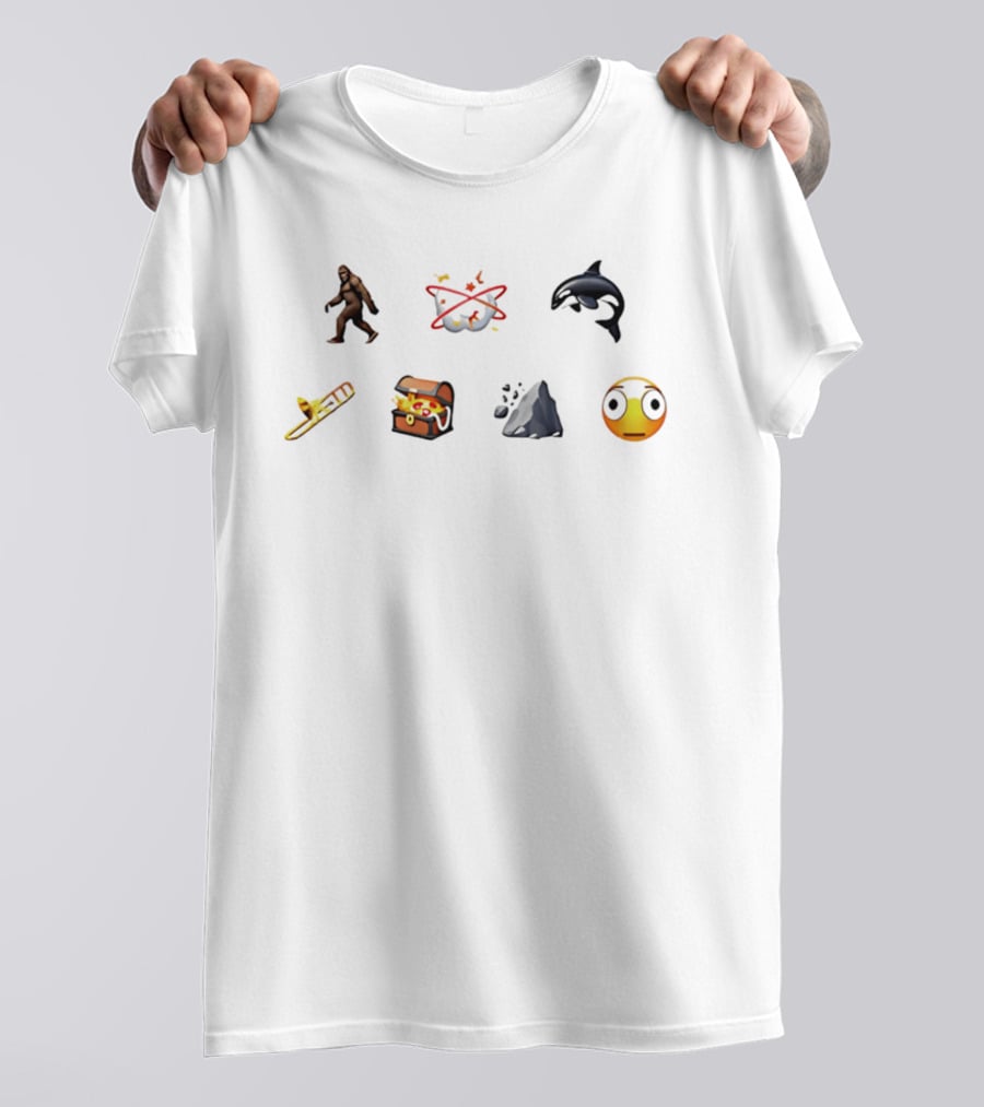 Bigfoot UFO Orca Skateboard Treasure Chest Volcanic Rock Shocked Face Emoji Lineup T-Shirt